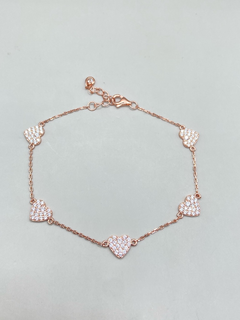 Rose Gold Plated Sterling Silver Cubic Zirconia Pave Heart Bracelet - Picture 3 of 6